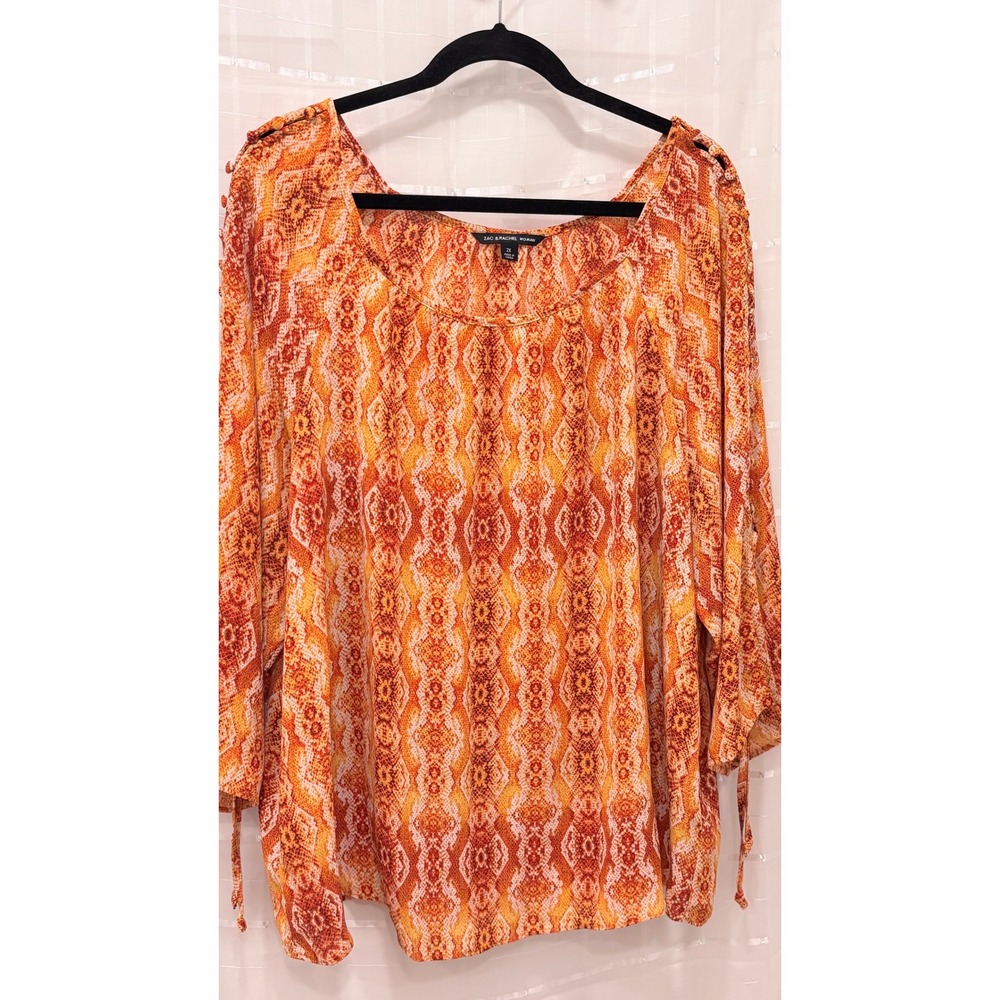 Zac & Rachel‎ Woman Orange Snakeskin Geometric Cold Shoulder Blouse 2X